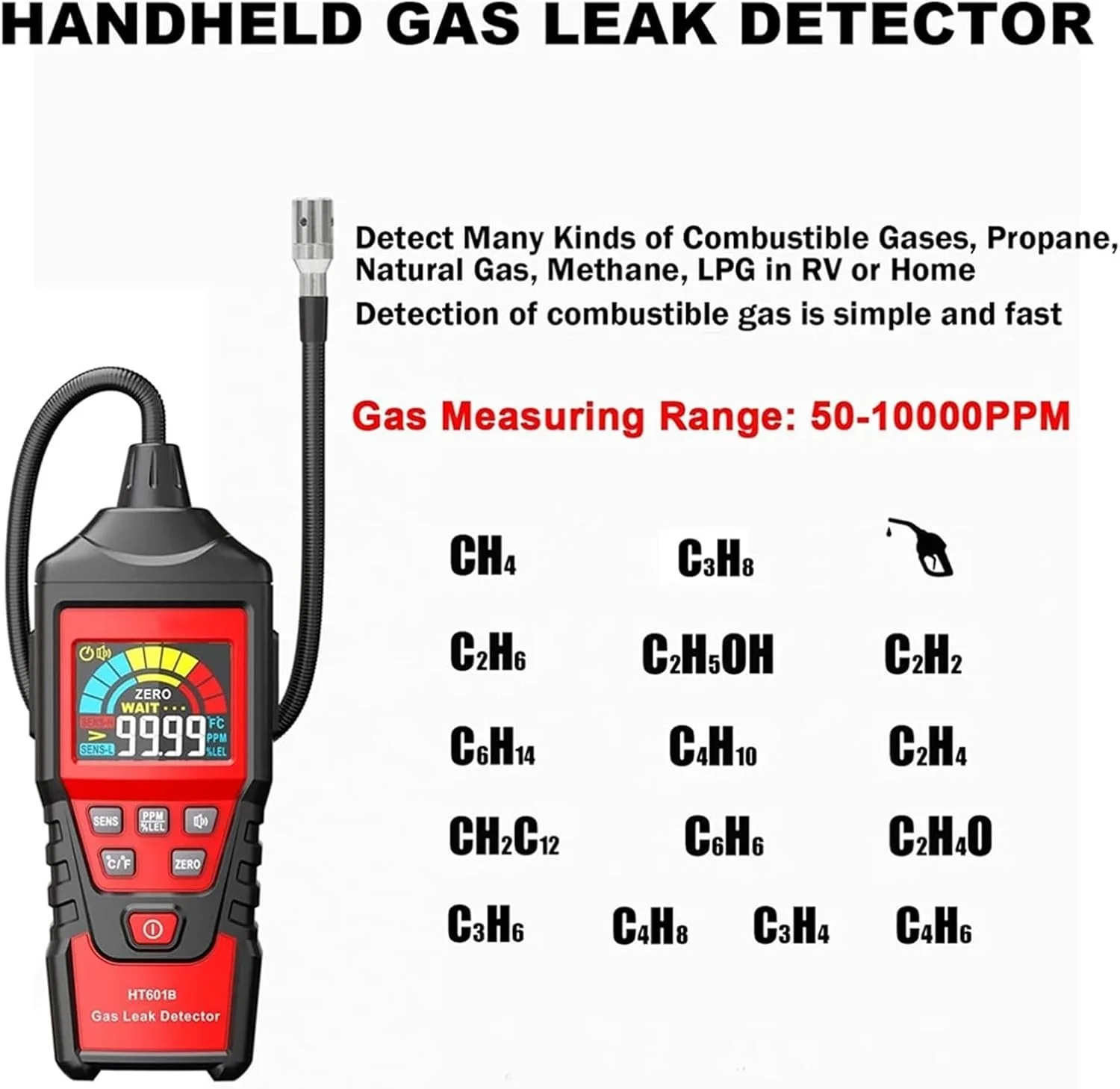 آشکارساز نشت گاز با دقت بالا HT601A HT601B 0-1000PPM با آلارم صوتی و صفحه نمایش، آشکارساز گاز متان طبیعی قابل اشتعال (HT601A)