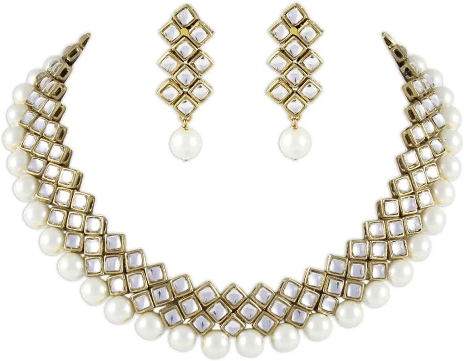 ست گردنبند و گوشواره زنانه مجلسی نگین دار و مرواریدی سفید Shining Diva (مدل 7814s)