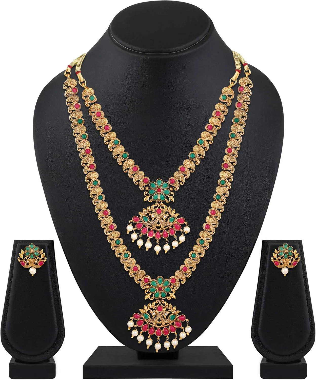 ست گردنبند مرواریدی طرح جدید و مد روز Shining Diva Fashion برای زنان، جواهرات سنتی با روکش طلای (چند رنگ) (10592s)