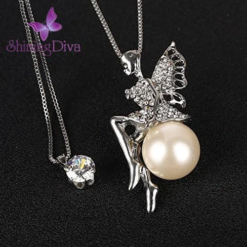 آویز بال فرشته زنجیر بلند فشن شاینینگ دیوا برای زنان و دختران (نقره ای) (rrsd8620np)