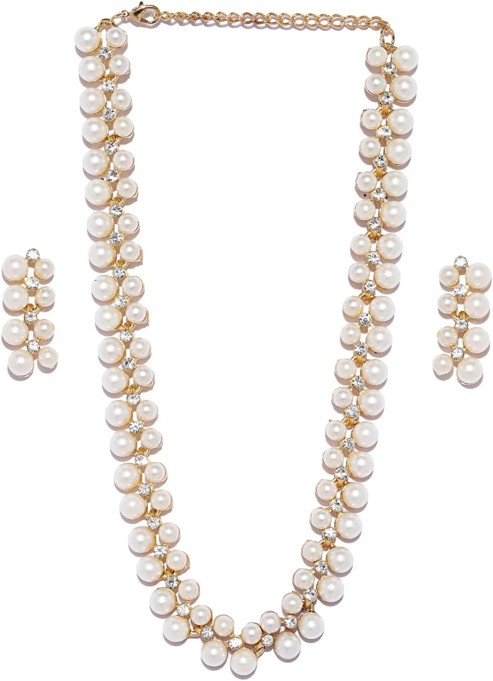 ست گردنبند و گوشواره مرواریدی زنانه/دخترانه Shining Diva با روکش طلای 18 عیار (سفید) (8396s)