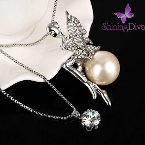 آویز بال فرشته زنجیر بلند فشن شاینینگ دیوا برای زنان و دختران (نقره ای) (rrsd8620np)