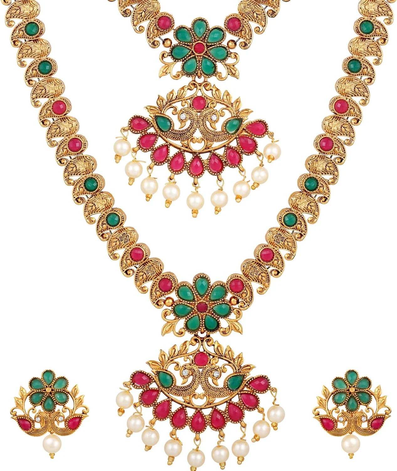 ست گردنبند مرواریدی طرح جدید و مد روز Shining Diva Fashion برای زنان، جواهرات سنتی با روکش طلای (چند رنگ) (10592s)