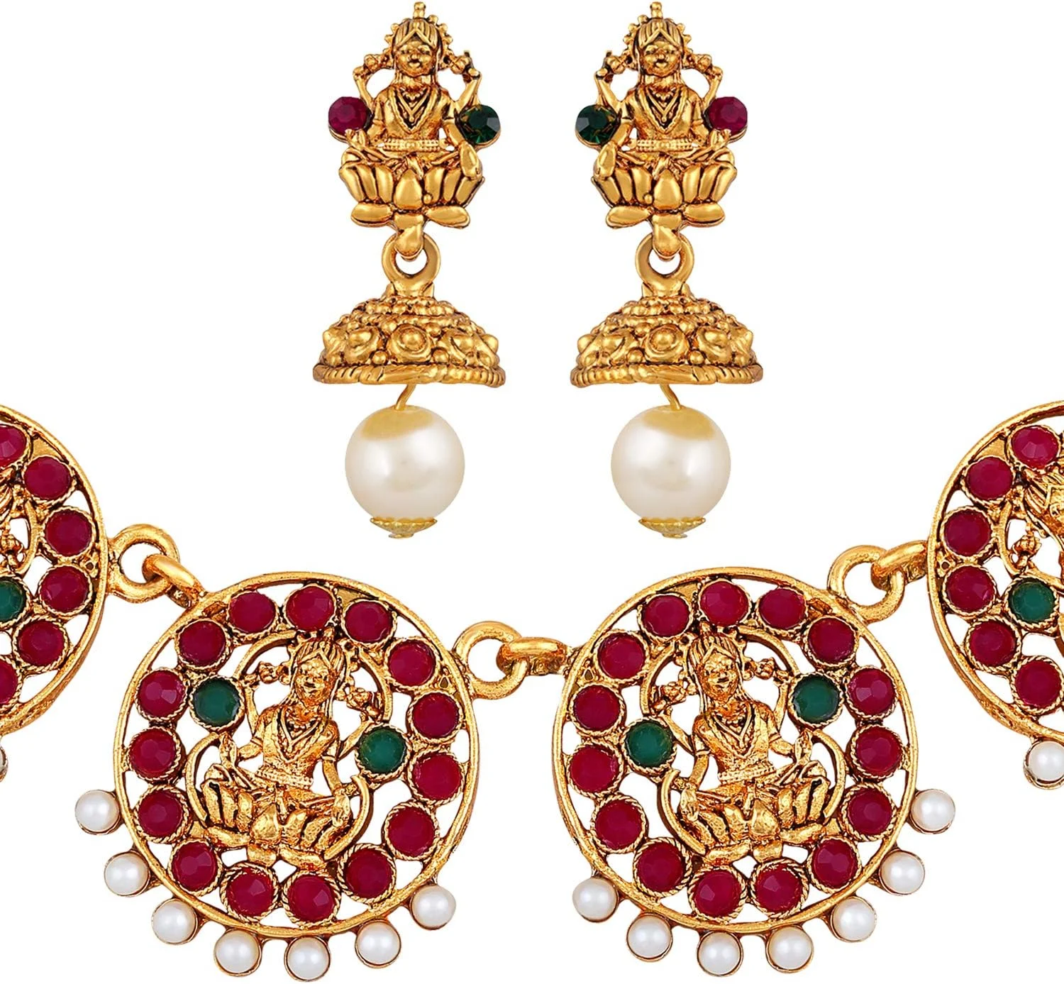 ست جواهرات شیک و مجلسی زنانه شامل گردنبند چوکر طرح معبد سنتی با روکش طلای 18 عیار