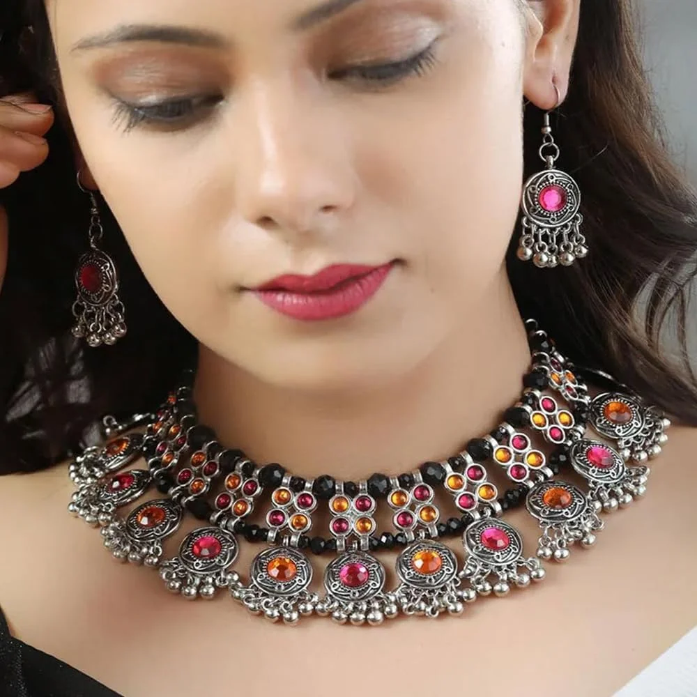 ست جواهرات گردنبند و گوشواره زنانه طرح اکسیدایزینگ شیک و جدید Shining Diva Fashion (14246s)