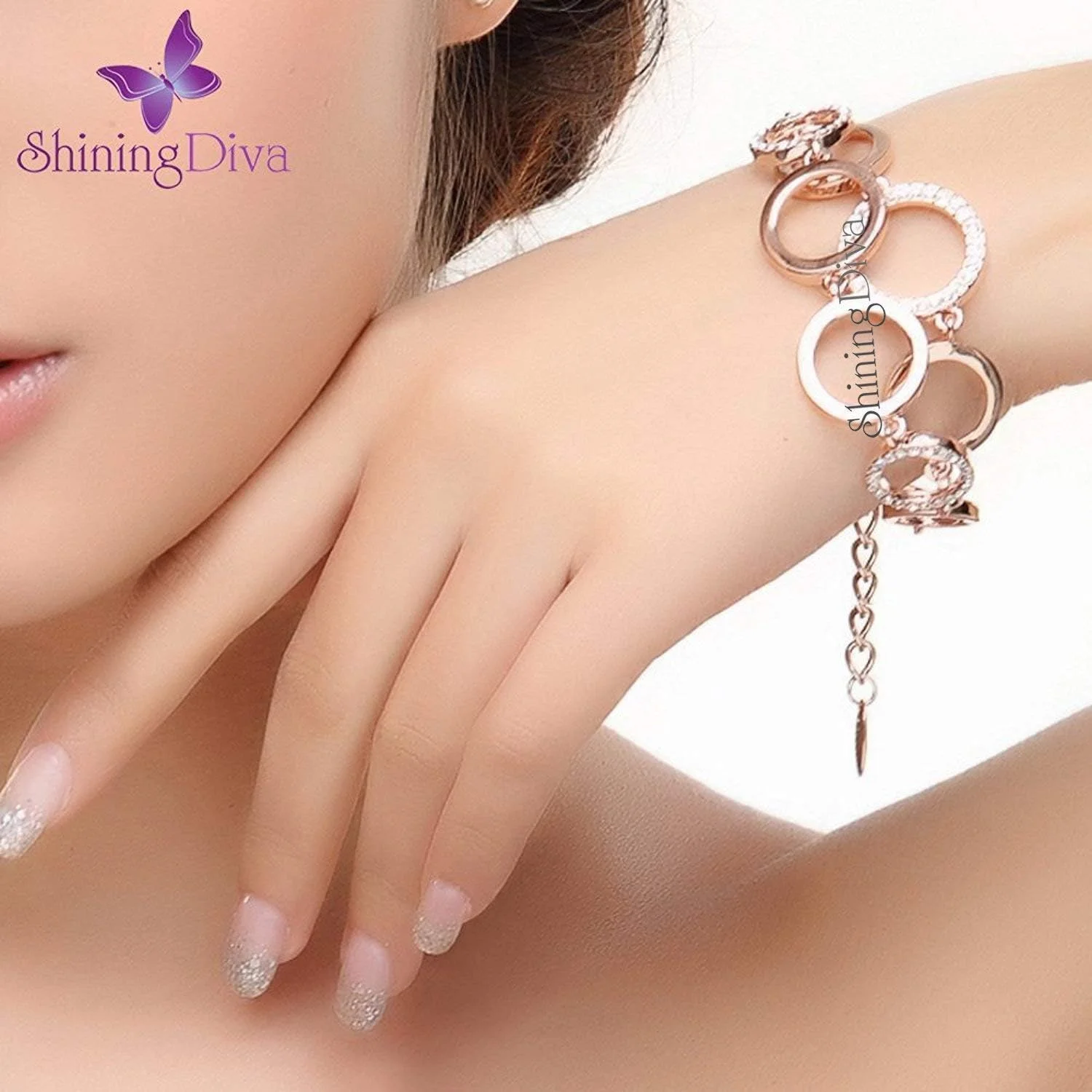 جواهرات شیک زنانه و دخترانه Shining Diva Fashion AAA Crystal با روکش طلای رزگلد 18 عیار جواهرات شیک زنانه و دخترانه Shining Diva Fashion AAA Crystal با روکش طلای رزگلد 18 عیار