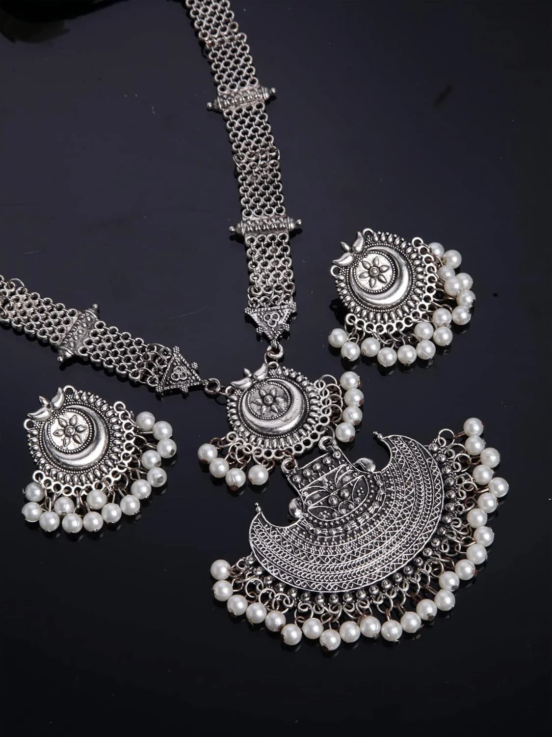 ست جواهرات گردنبند نقره ای اکسیدایز شده شیک و مد روز زنانه Shining Diva Fashion (13145s) ست جواهرات گردنبند نقره ای اکسیدایز شده شیک و مد روز زنانه Shining Diva Fashion (13145s)