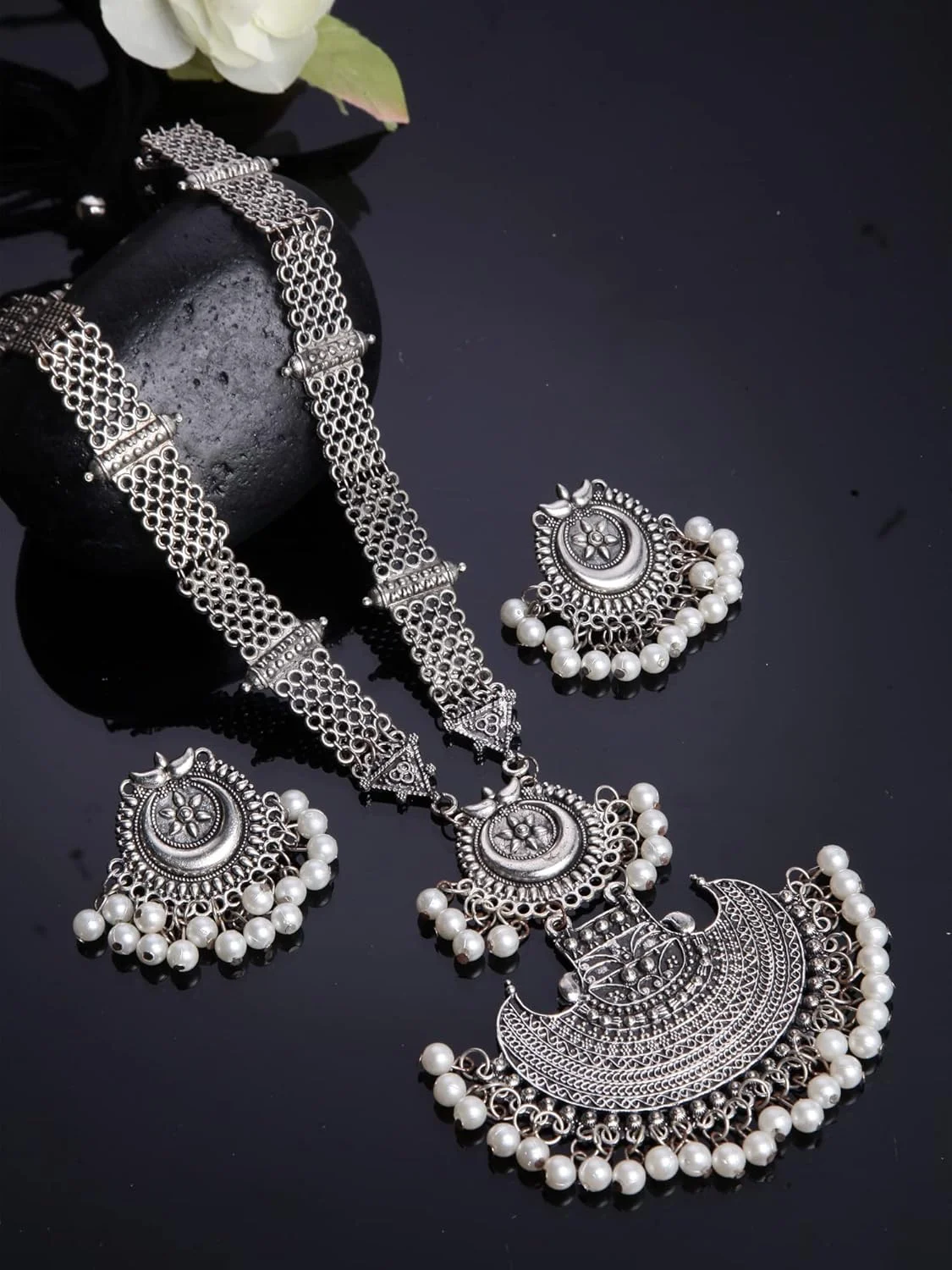 ست جواهرات گردنبند نقره ای اکسیدایز شده شیک و مد روز زنانه Shining Diva Fashion (13145s) ست جواهرات گردنبند نقره ای اکسیدایز شده شیک و مد روز زنانه Shining Diva Fashion (13145s)