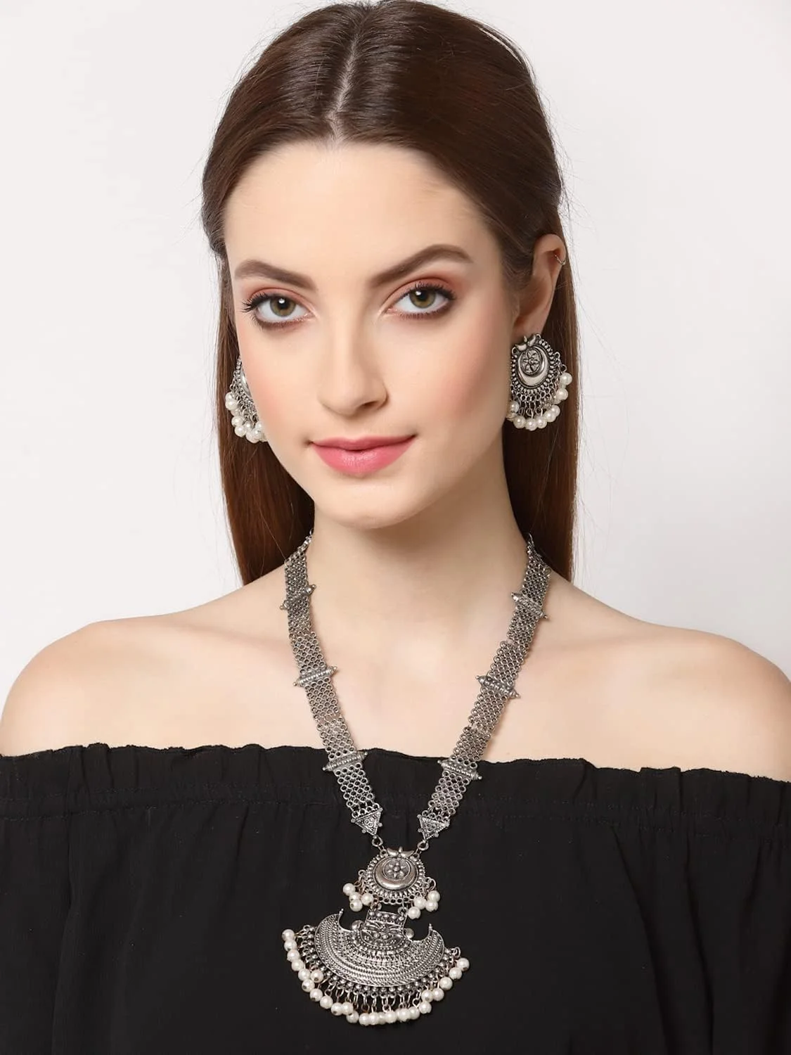 ست جواهرات گردنبند نقره ای اکسیدایز شده شیک و مد روز زنانه Shining Diva Fashion (13145s) ست جواهرات گردنبند نقره ای اکسیدایز شده شیک و مد روز زنانه Shining Diva Fashion (13145s)