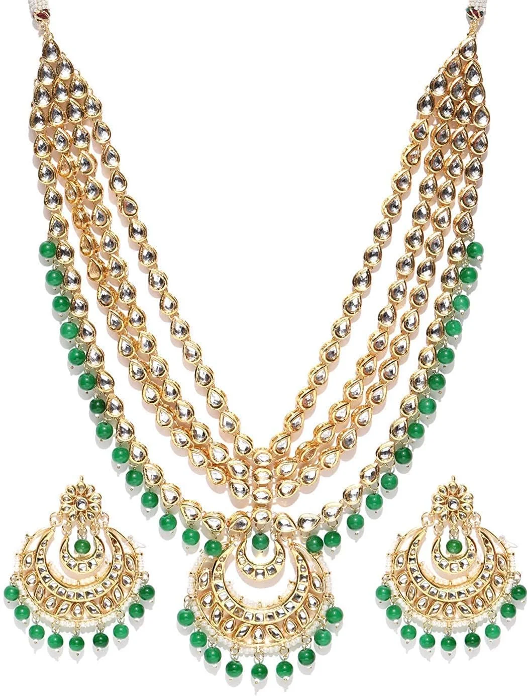 ست گردنبند طرح کندن جدیدترین مدل Shining Diva Fashion برای زنان، ست جواهرات روکش طلایی عروسی سنتی برای زنان (سبز) (10415s)