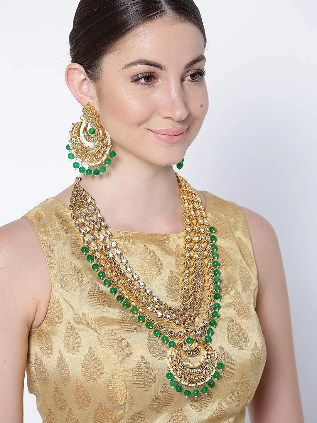 ست گردنبند طرح کندن جدیدترین مدل Shining Diva Fashion برای زنان، ست جواهرات روکش طلایی عروسی سنتی برای زنان (سبز) (10415s) ست گردنبند طرح کندن جدیدترین مدل Shining Diva Fashion برای زنان، ست جواهرات روکش طلایی عروسی سنتی برای زنان (سبز) (10415s)
