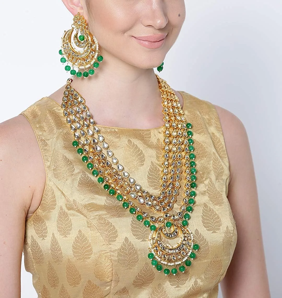 ست گردنبند طرح کندن جدیدترین مدل Shining Diva Fashion برای زنان، ست جواهرات روکش طلایی عروسی سنتی برای زنان (سبز) (10415s) ست گردنبند طرح کندن جدیدترین مدل Shining Diva Fashion برای زنان، ست جواهرات روکش طلایی عروسی سنتی برای زنان (سبز) (10415s)