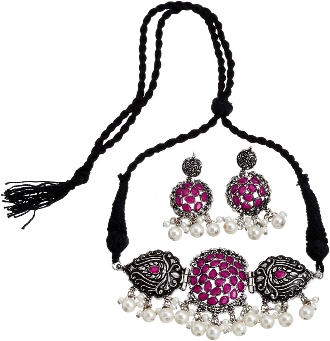 ست جواهرات گردنبند نقره ای اکسیدایز شده شیک و مد روز زنانه Shining Diva Fashion (13199s)