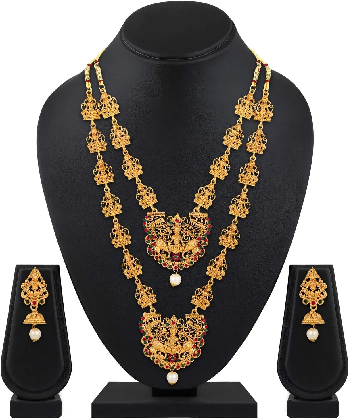 ست جواهرات گردنبند معبد سنتی بلند و کوتاه جدیدترین مدل آبکاری طلای 18 عیار زنانه Shining Diva Fashion ست جواهرات گردنبند معبد سنتی بلند و کوتاه جدیدترین مدل آبکاری طلای 18 عیار زنانه Shining Diva Fashion