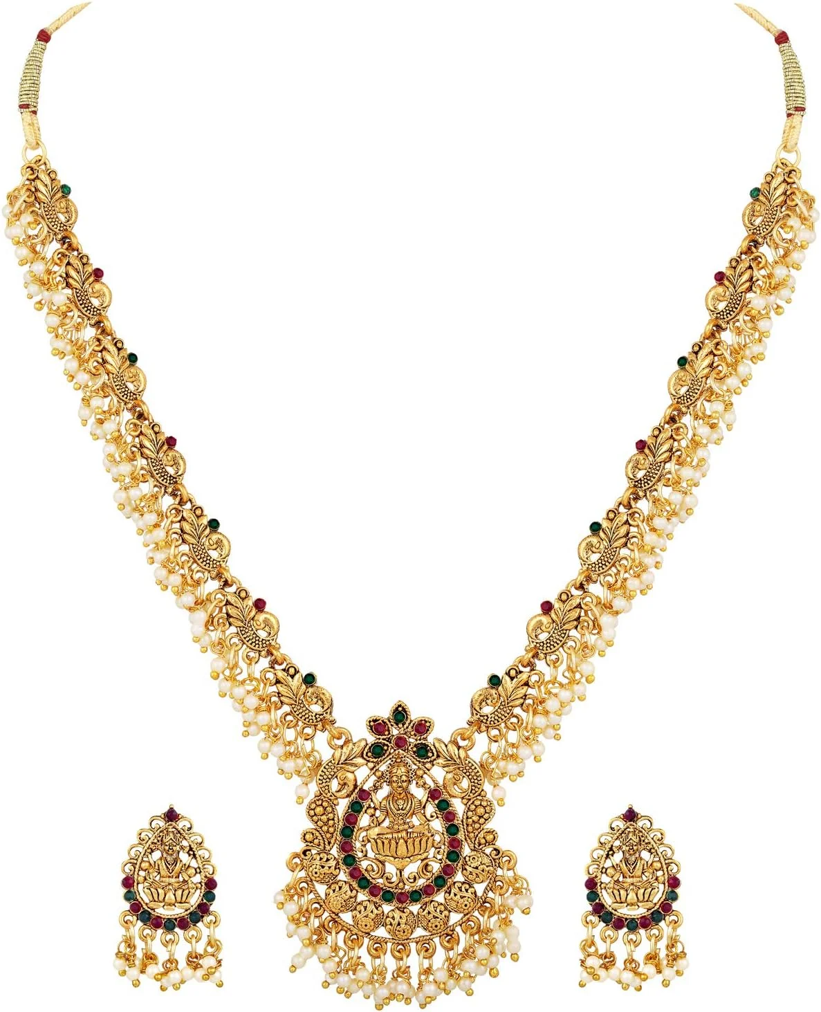 ست جواهرات گردنبند مرواریدی سنتی با روکش طلای طرح معبد جدید Shining Diva Fashion برای زنان