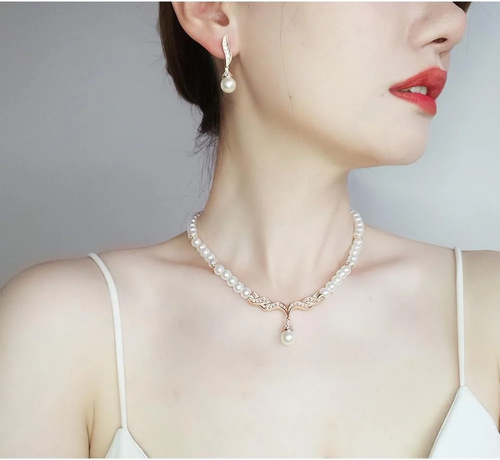 ست جواهرات گردنبند مرواریدی شیک و جدید زنانه Shining Diva Fashion (15454s) ست جواهرات گردنبند مرواریدی شیک و جدید زنانه Shining Diva Fashion (15454s)