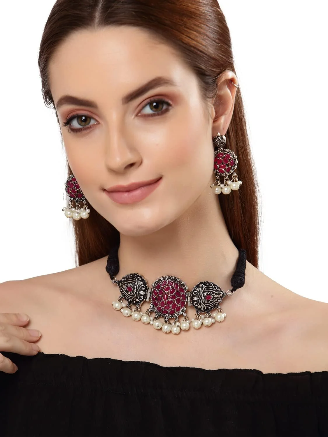 ست جواهرات گردنبند نقره ای اکسیدایز شده شیک و مد روز زنانه Shining Diva Fashion (13199s) ست جواهرات گردنبند نقره ای اکسیدایز شده شیک و مد روز زنانه Shining Diva Fashion (13199s)