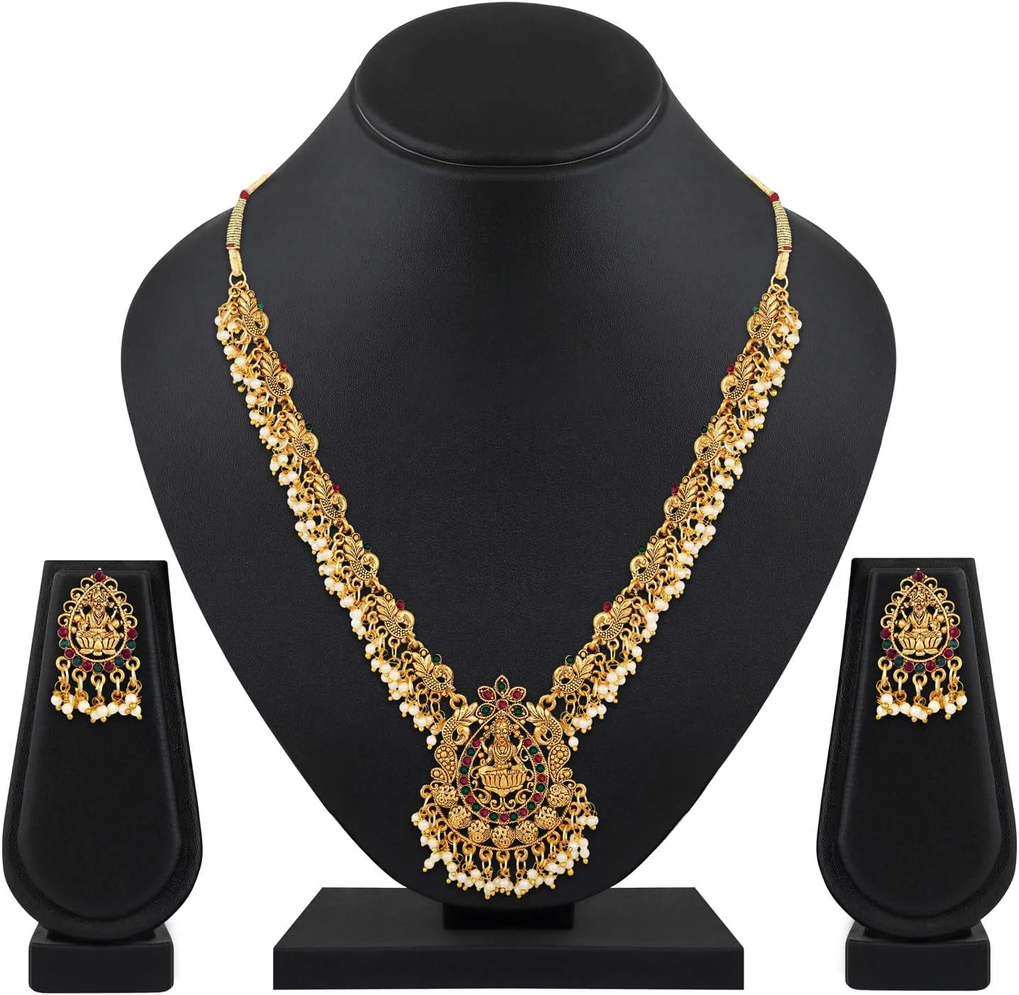 ست جواهرات گردنبند مرواریدی سنتی با روکش طلای طرح معبد جدید Shining Diva Fashion برای زنان