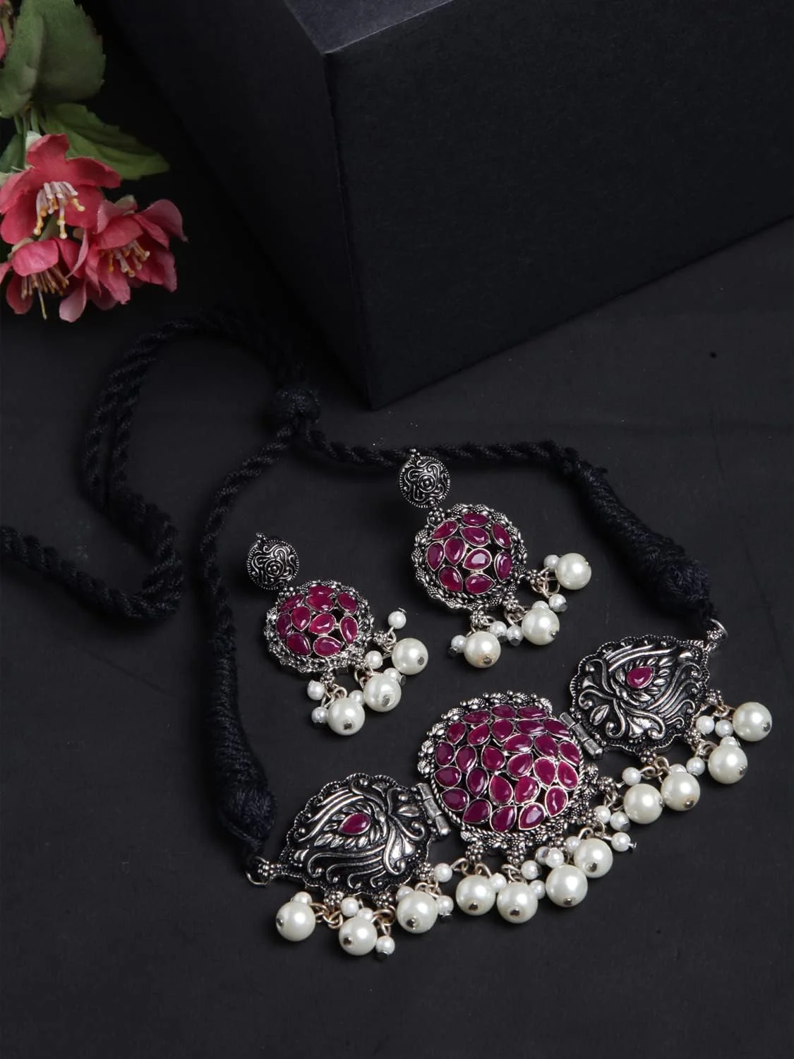 ست جواهرات گردنبند نقره ای اکسیدایز شده شیک و مد روز زنانه Shining Diva Fashion (13199s) ست جواهرات گردنبند نقره ای اکسیدایز شده شیک و مد روز زنانه Shining Diva Fashion (13199s)