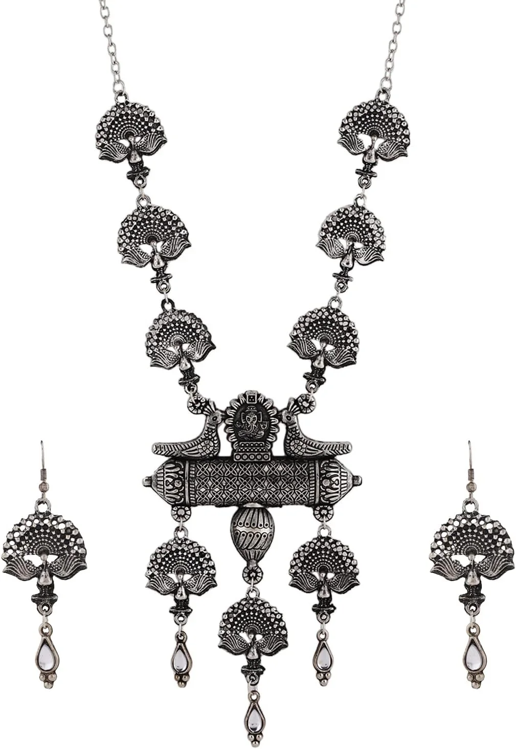ست جواهرات گردنبند نقره ای اکسیدایز شده شیک و جدید زنانه Shining Diva Fashion (13160s)، سایز آزاد