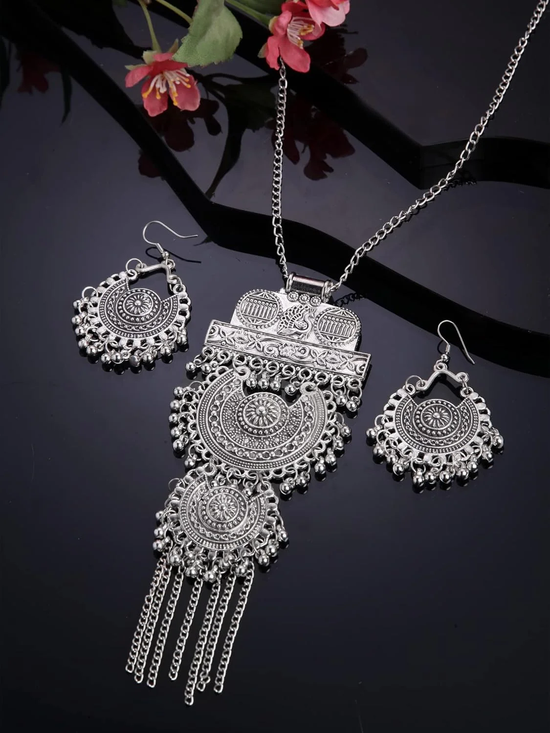ست جواهرات گردنبند نقره ای اکسیدایز شده شیک و مد روز زنانه Shining Diva Fashion (13174s)، سایز آزاد ست جواهرات گردنبند نقره ای اکسیدایز شده شیک و مد روز زنانه Shining Diva Fashion (13174s)، سایز آزاد
