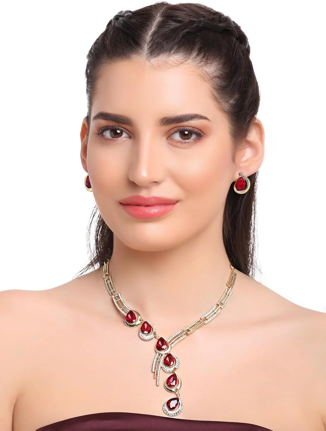 ست جواهرات گردنبند و گوشواره کریستالی با روکش طلایی، شیک و جدید، الهام گرفته از سلبریتی ها، برند شاینینگ دیوا، مناسب بانوان ست جواهرات گردنبند و گوشواره کریستالی با روکش طلایی، شیک و جدید، الهام گرفته از سلبریتی ها، برند شاینینگ دیوا، مناسب بانوان