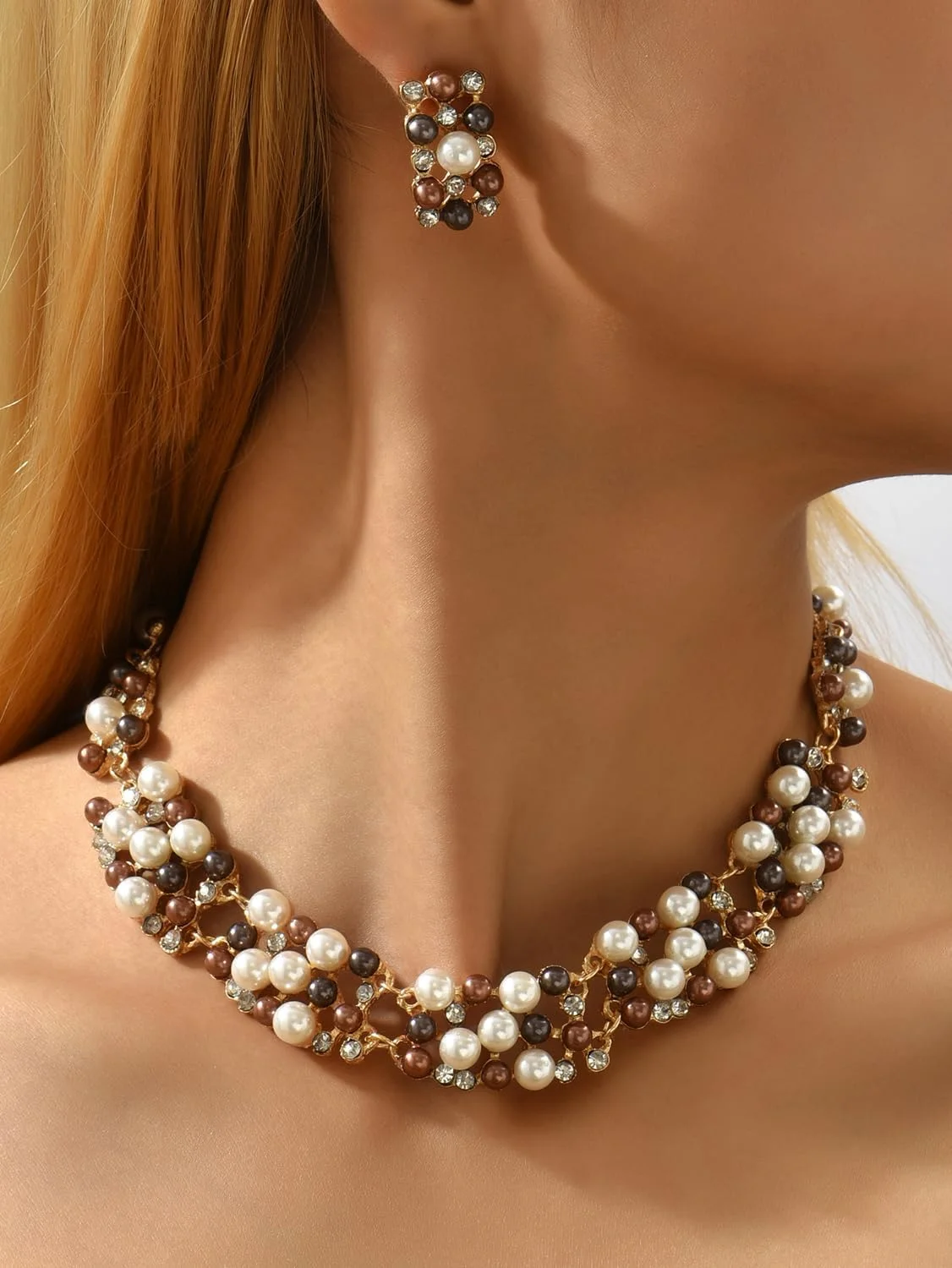 ست جواهرات گردنبند مرواریدی شیک و جدید زنانه Shining Diva Fashion (15114s) ست جواهرات گردنبند مرواریدی شیک و جدید زنانه Shining Diva Fashion (15114s)