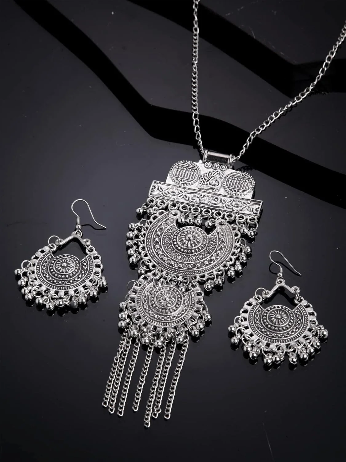ست جواهرات گردنبند نقره ای اکسیدایز شده شیک و مد روز زنانه Shining Diva Fashion (13174s)، سایز آزاد ست جواهرات گردنبند نقره ای اکسیدایز شده شیک و مد روز زنانه Shining Diva Fashion (13174s)، سایز آزاد