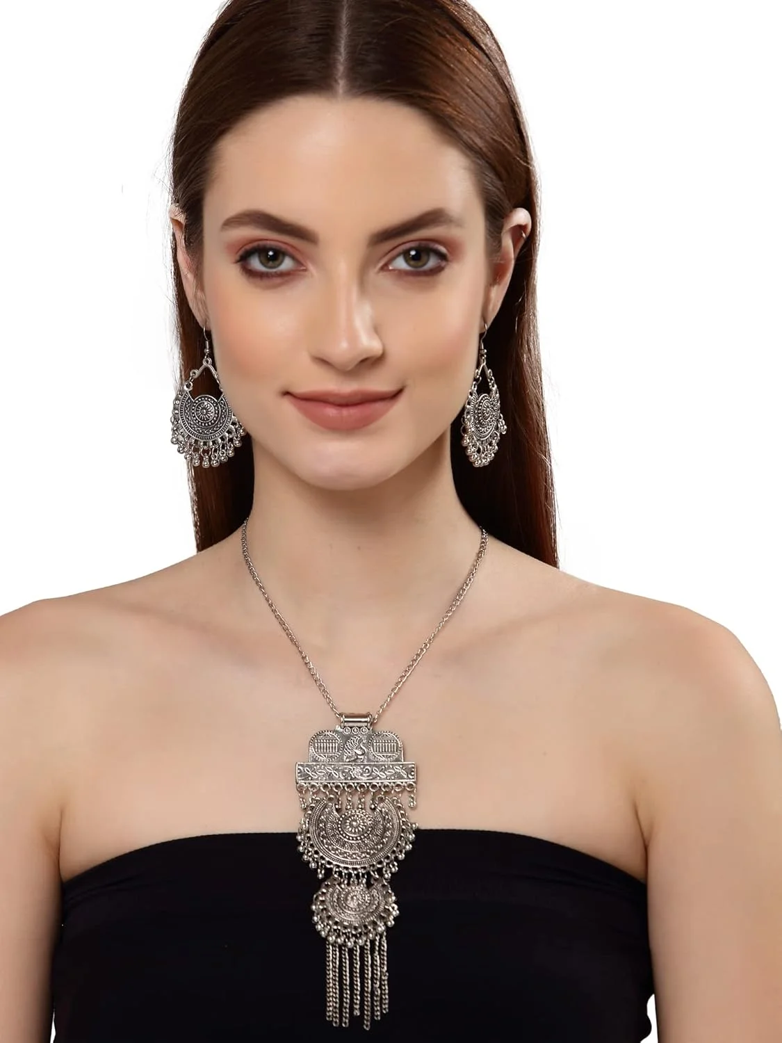 ست جواهرات گردنبند نقره ای اکسیدایز شده شیک و مد روز زنانه Shining Diva Fashion (13174s)، سایز آزاد ست جواهرات گردنبند نقره ای اکسیدایز شده شیک و مد روز زنانه Shining Diva Fashion (13174s)، سایز آزاد