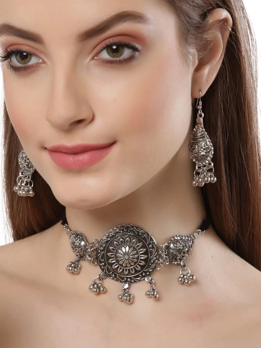 ست جواهرات گردنبند نقره ای اکسید شده شیک و مد روز زنانه Shining Diva Fashion (13117s) ست جواهرات گردنبند نقره ای اکسید شده شیک و مد روز زنانه Shining Diva Fashion (13117s)