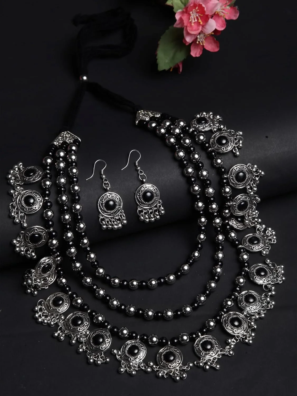 ست گردنبند زنانه اکسیدایز شده شیک و فانتزی جدیدترین مدل Shining Diva Fashion (مشکی) (rrsd13121s)