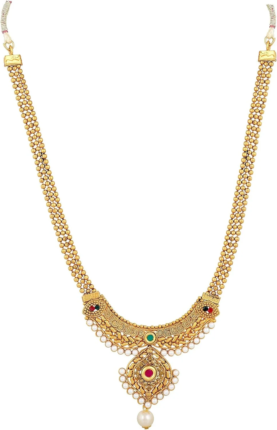 ست جواهرات مرواریدی سنتی شیک زنانه شامل گردنبند بلند و کوتاه با روکش طلای 18 عیار Shining Diva Fashion ست جواهرات مرواریدی سنتی شیک زنانه شامل گردنبند بلند و کوتاه با روکش طلای 18 عیار Shining Diva Fashion