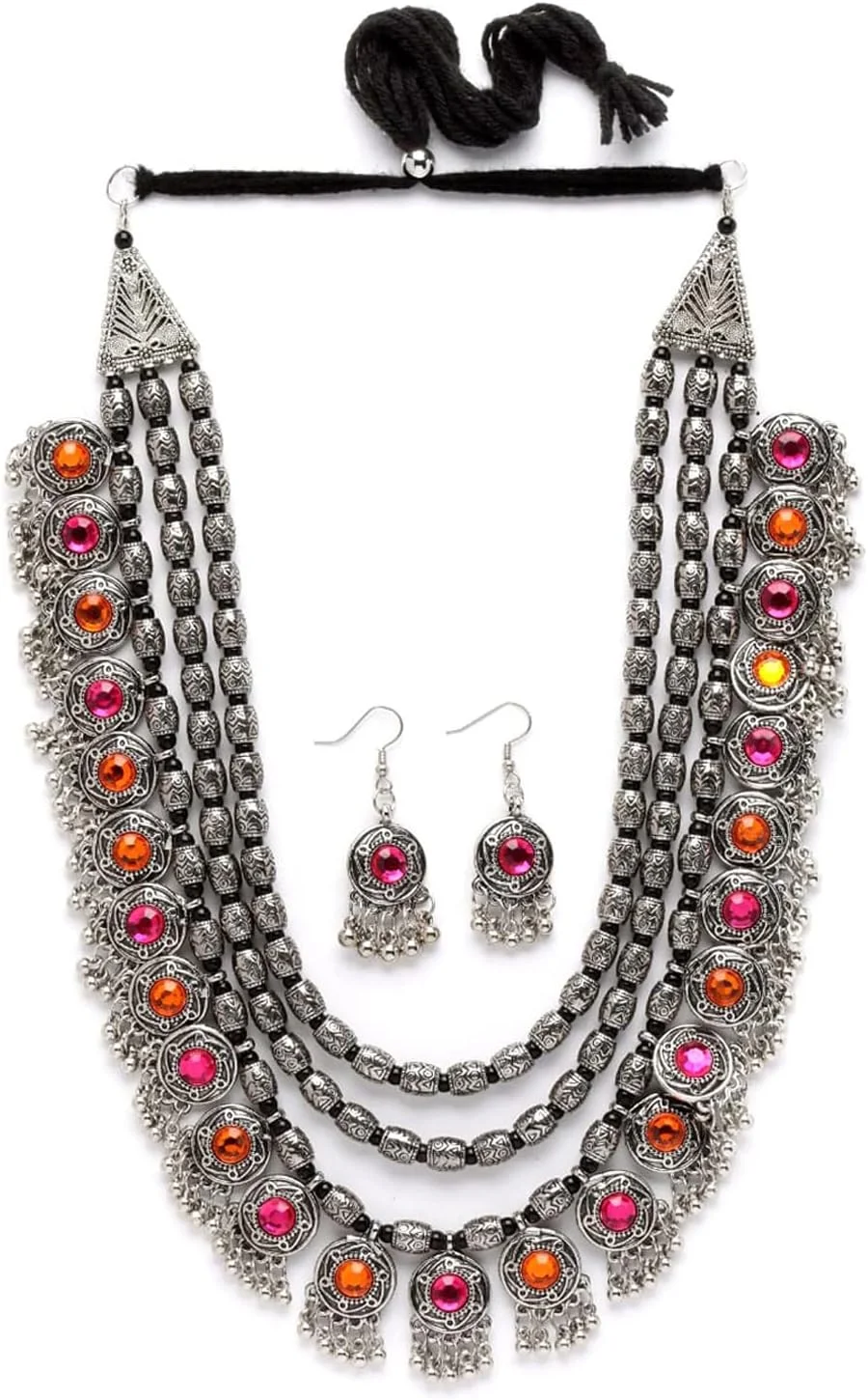 ست جواهرات گردنبند قبیله ای نقره ای اکسید شده شیک و فانتزی جدیدترین مد روز زنانه Shining Diva (12164s)، چند رنگ، یک عدد