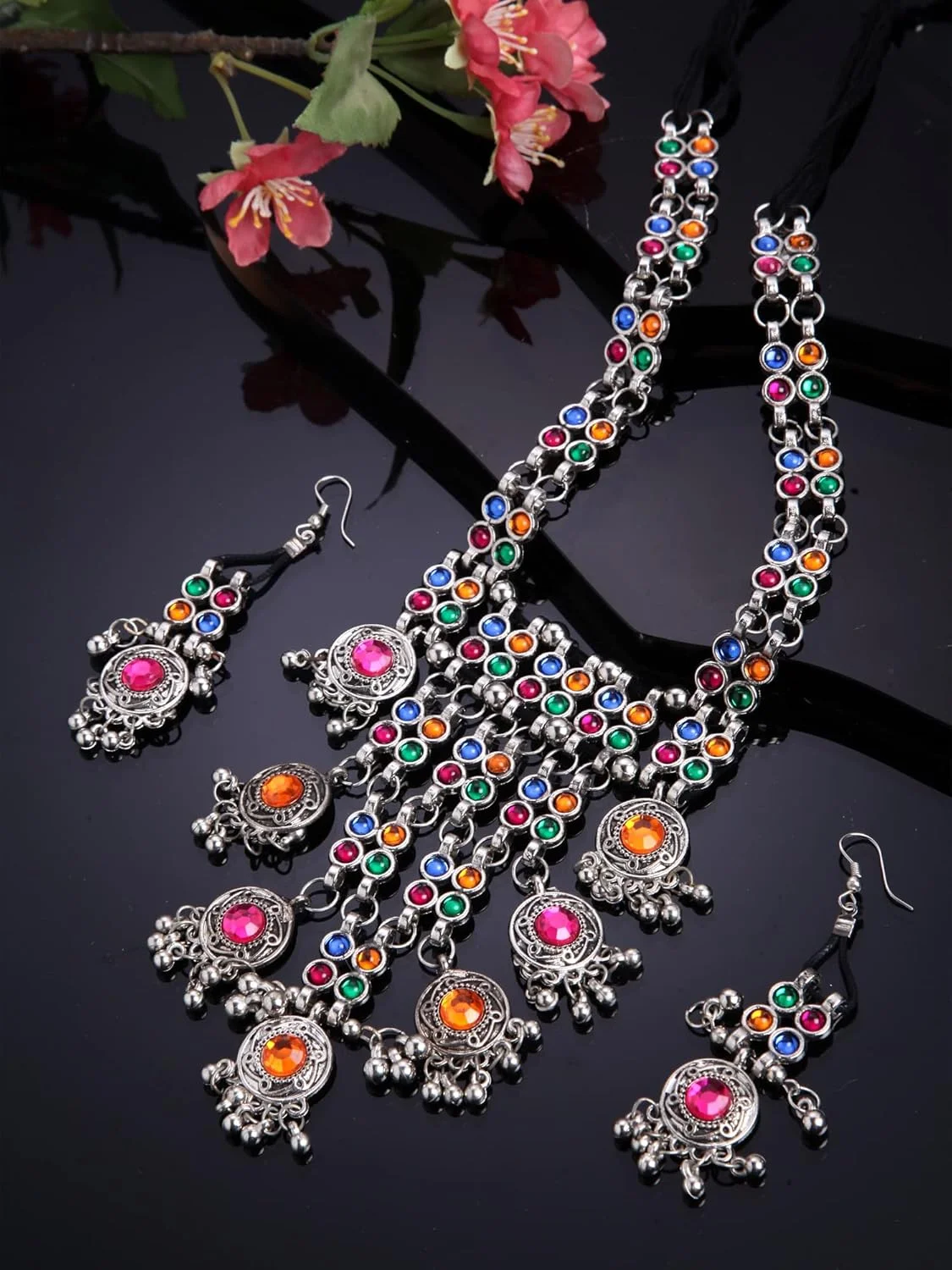ست جواهرات گردنبند نقره ای اکسید شده شیک و مد روز زنانه Shining Diva Fashion (13110s)، سایز آزاد ست جواهرات گردنبند نقره ای اکسید شده شیک و مد روز زنانه Shining Diva Fashion (13110s)، سایز آزاد