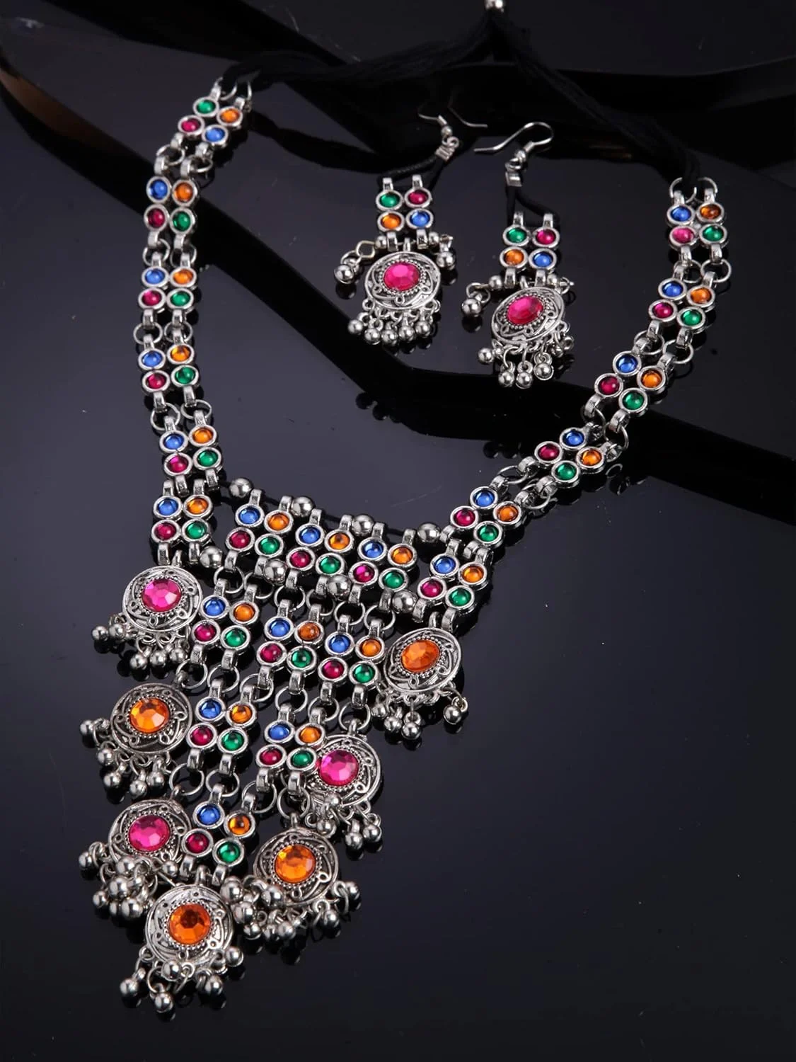 ست جواهرات گردنبند نقره ای اکسید شده شیک و مد روز زنانه Shining Diva Fashion (13110s)، سایز آزاد ست جواهرات گردنبند نقره ای اکسید شده شیک و مد روز زنانه Shining Diva Fashion (13110s)، سایز آزاد