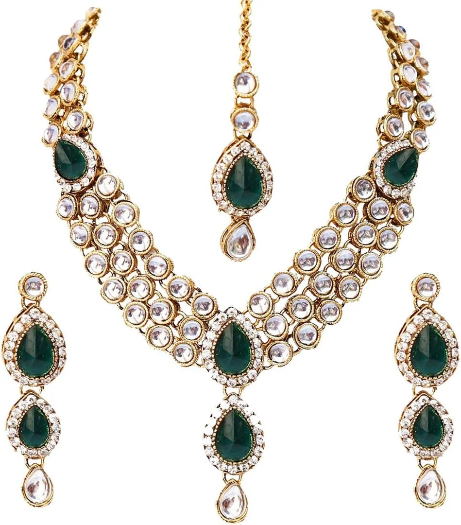 ست جواهرات گردنبند Kundan سنتی روکش طلای 18 عیار Shining Diva، جدیدترین و شیک ترین مدل زنانه