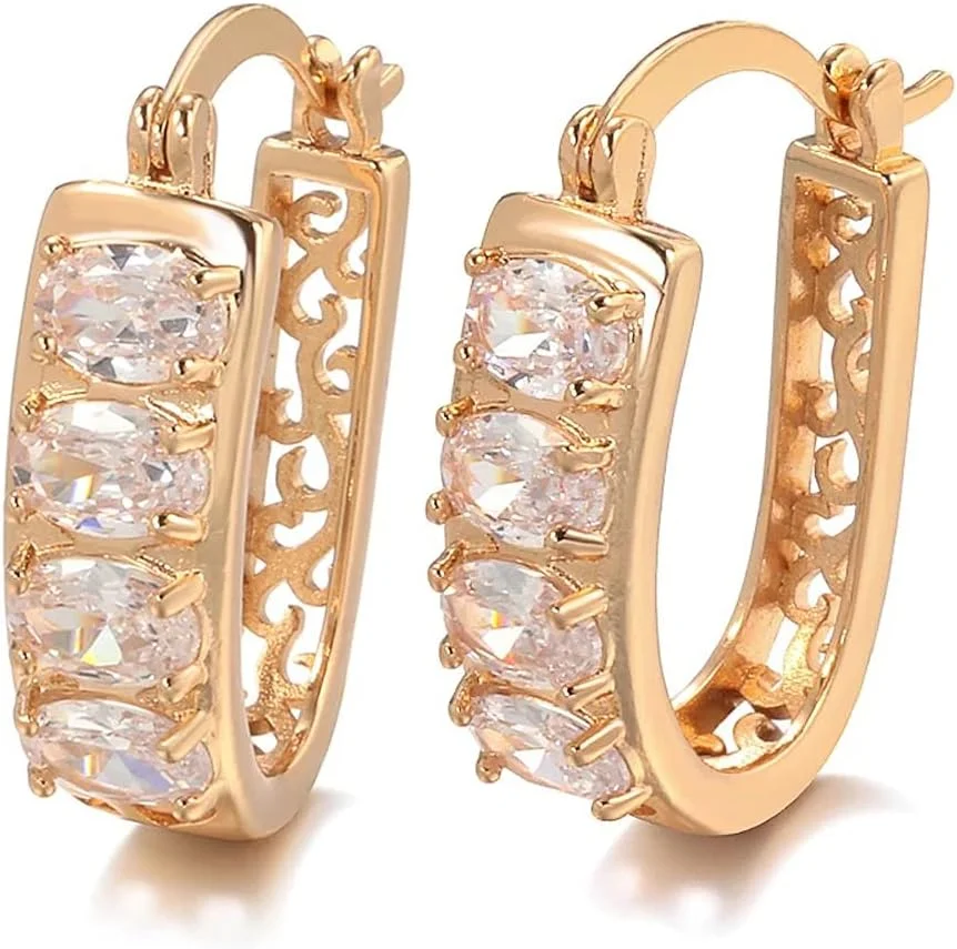 گوشواره های بالی مسی زیرکون شیک و فانتزی جدید روکش طلای رزگلد 18 عیار Shining Diva Fashion برای زنان و دختران (12845er)