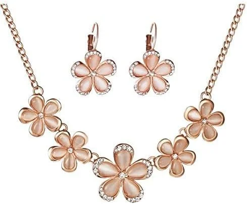 ست جواهرات زنانه روکش طلای براق دیوا فشن طرح ایتالیایی (رزگلد) (Cmb286)