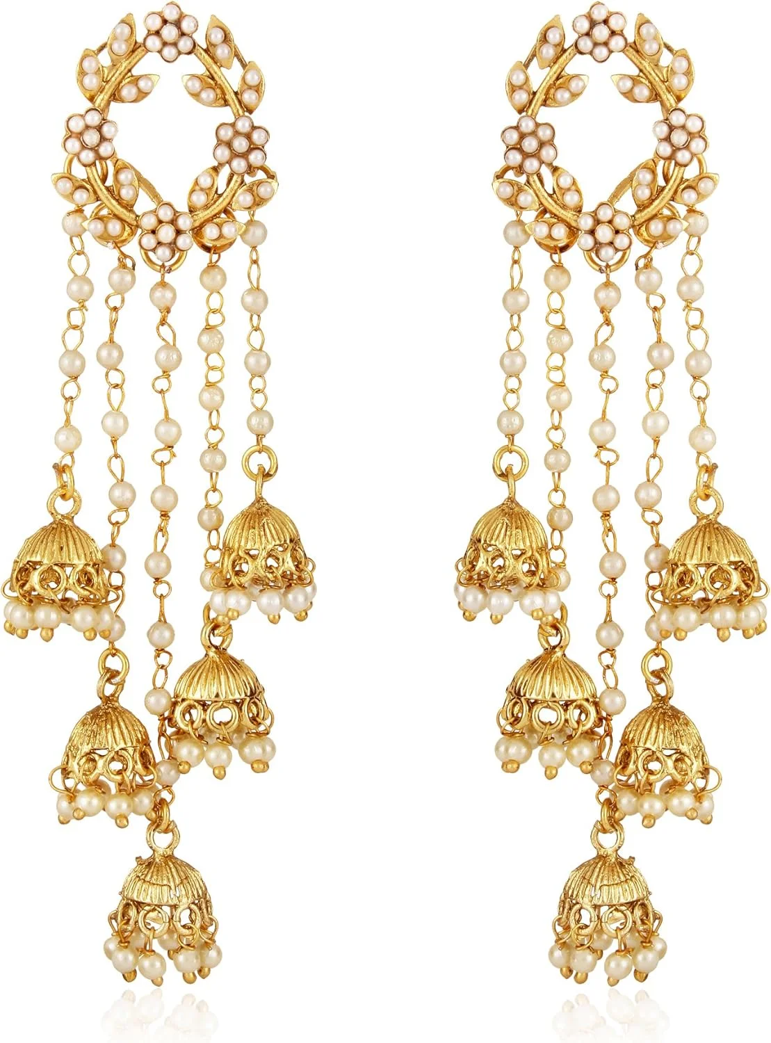 گوشواره های Jhumka Jhumki مرواریدی شیک و مجلسی با روکش طلایی Shining Diva Fashion برای زنان و دختران (طلایی) (8630er)