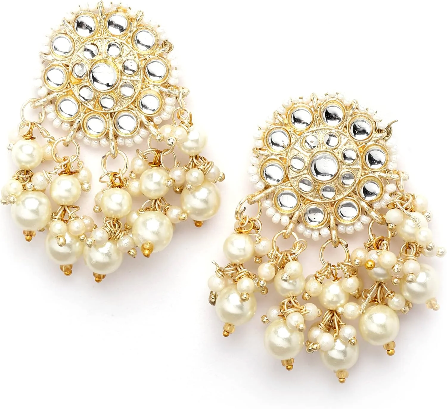 گوشواره های مرواریدی کندان سنتی شیک و جدید زنانه و دخترانه Shining Diva Fashion (13813er) (سفید)