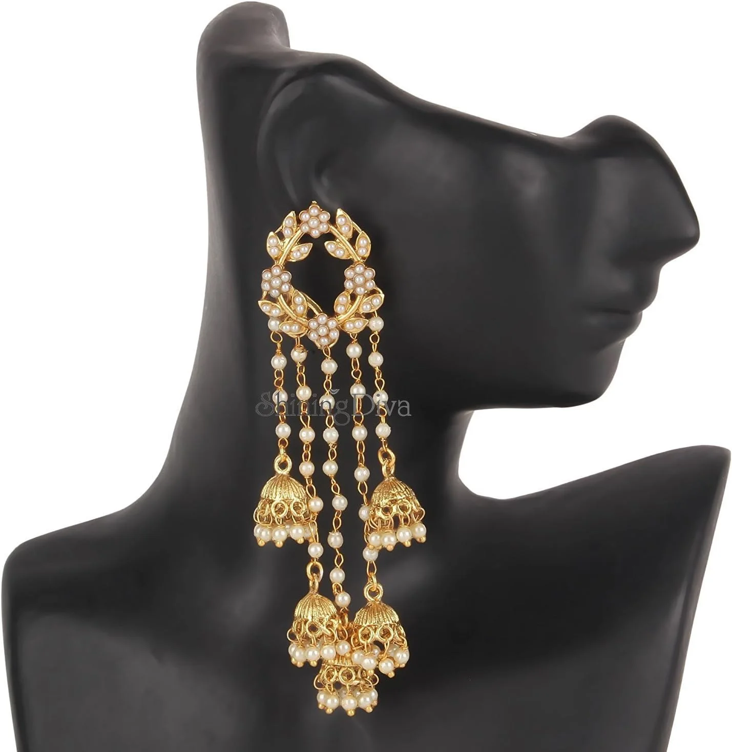گوشواره های Jhumka Jhumki مرواریدی شیک و مجلسی با روکش طلایی Shining Diva Fashion برای زنان و دختران (طلایی) (8630er) گوشواره های Jhumka Jhumki مرواریدی شیک و مجلسی با روکش طلایی Shining Diva Fashion برای زنان و دختران (طلایی) (8630er)