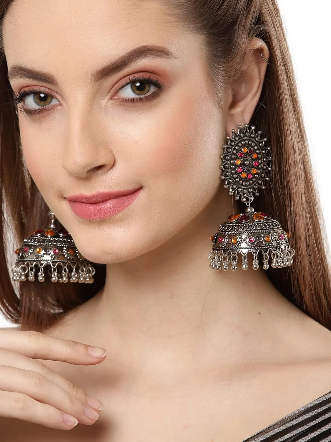 گوشواره های جومکا اکسیدایز شده شیک و جدید زنانه و دخترانه Shining Diva Fashion (13179er) گوشواره های جومکا اکسیدایز شده شیک و جدید زنانه و دخترانه Shining Diva Fashion (13179er)