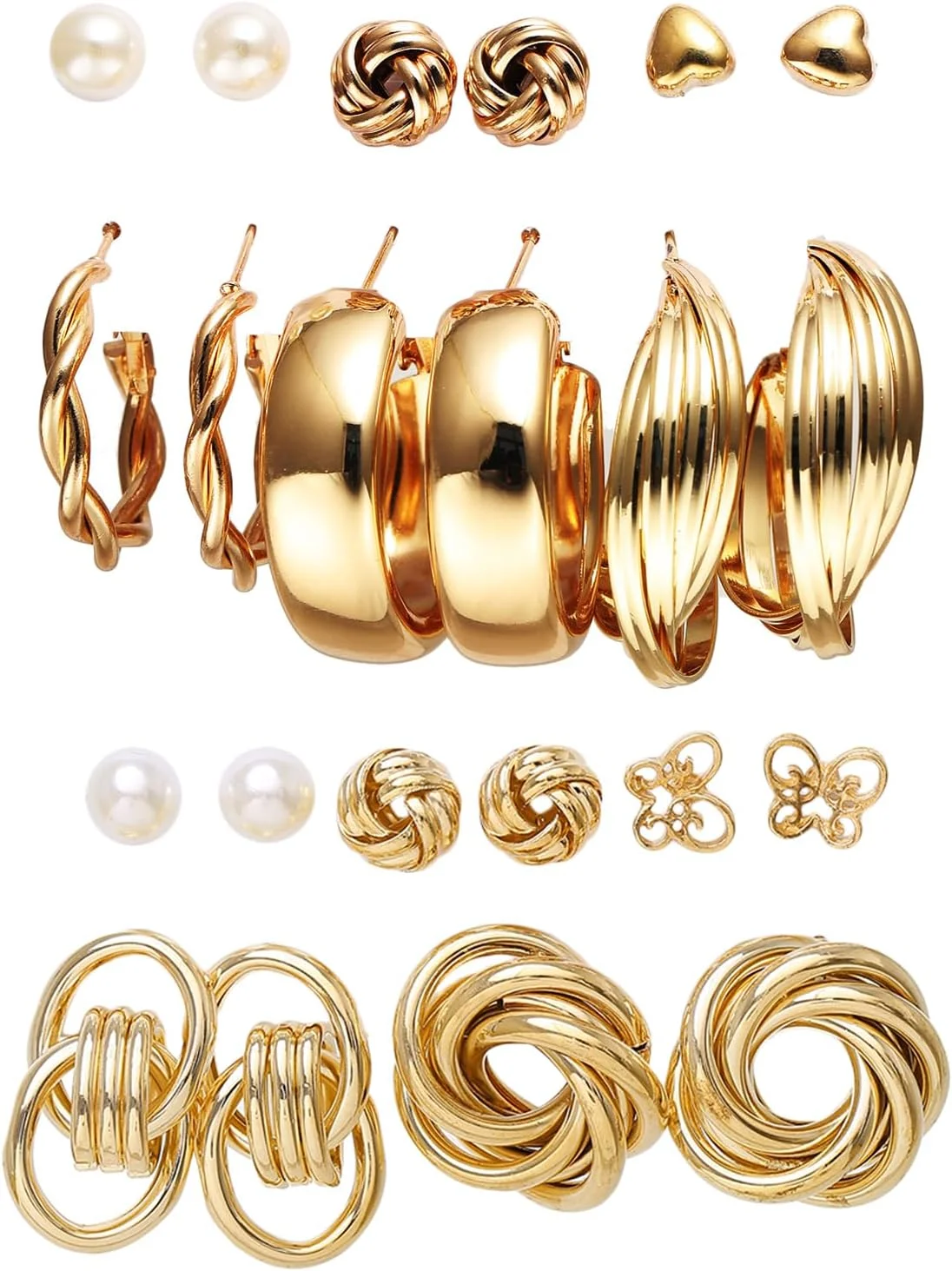 ست ترکیبی 11 جفتی گوشواره های حلقه ای و میخی شیک و جدید زنانه و دخترانه شاینینگ دیوا فشن (طلایی) (14949er)