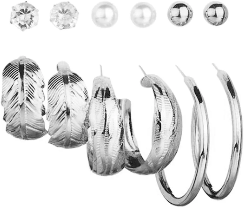 Shining Diva Fashion ست 12 جفتی گوشواره های حلقه ای و میخی مرواریدی شیک و جدید زنانه و دخترانه