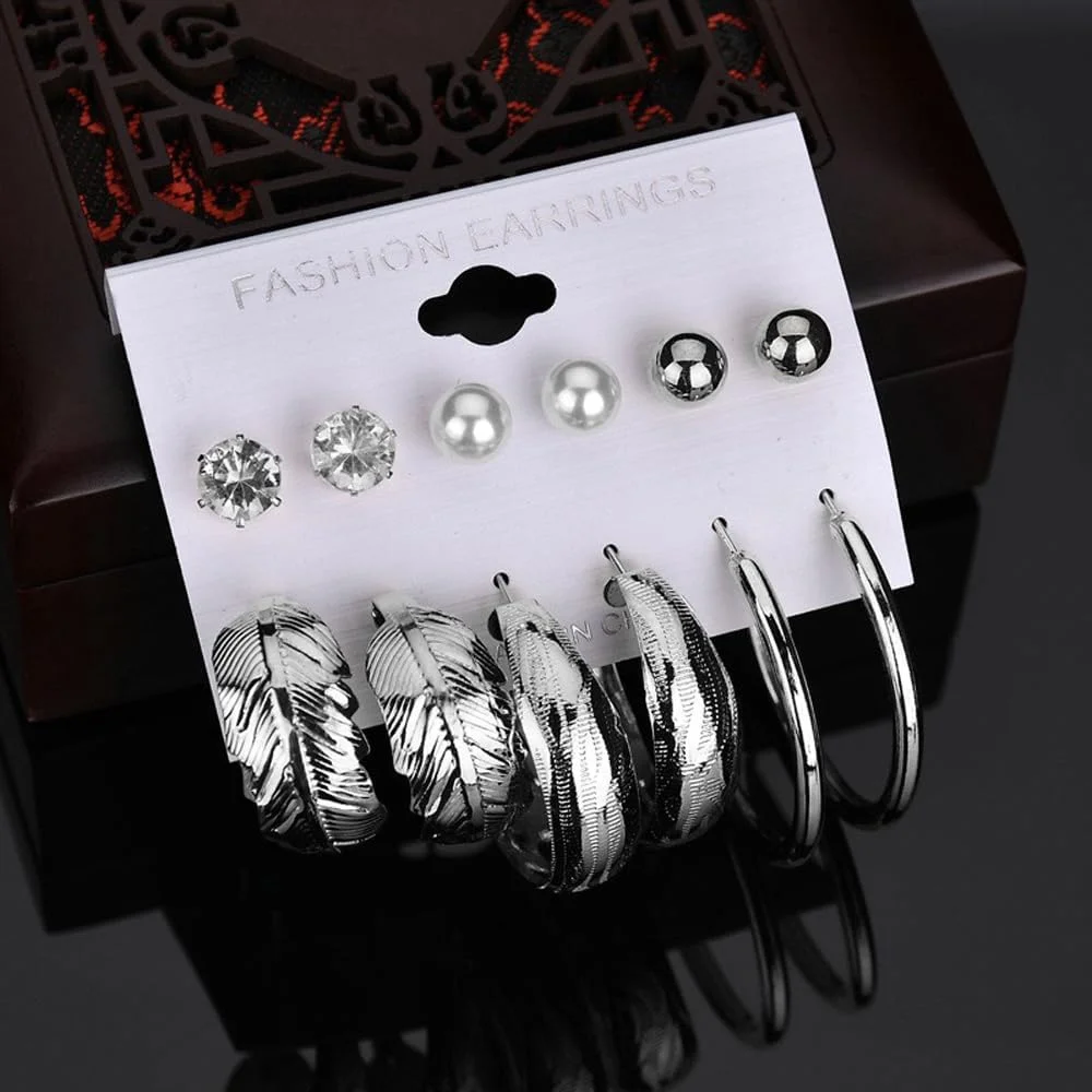 Shining Diva Fashion ست 12 جفتی گوشواره های حلقه ای و میخی مرواریدی شیک و جدید زنانه و دخترانه Shining Diva Fashion ست 12 جفتی گوشواره های حلقه ای و میخی مرواریدی شیک و جدید زنانه و دخترانه