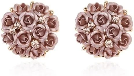 گوشواره های شیک زنانه و دخترانه با طرح گل قهوه ای و روکش طلایی Shining Diva Fashion Jewellery (مدل 9171Er)