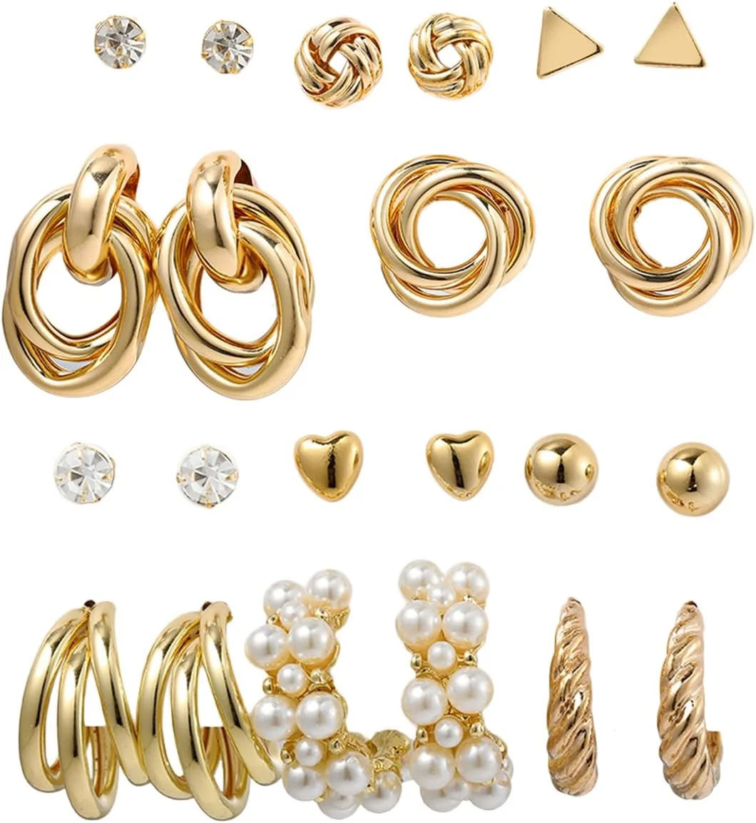 ست ترکیبی گوشواره های میخی شیک و جدید Shining Diva Fashion برای زنان و دختران
