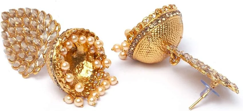 گوشواره های جومکی مرواریدی شیک و مجلسی با روکش طلایی زنانه Shining Diva