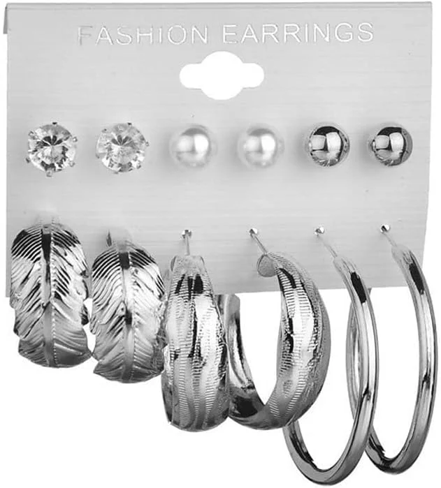 Shining Diva Fashion ست 12 جفتی گوشواره های حلقه ای و میخی مرواریدی شیک و جدید زنانه و دخترانه Shining Diva Fashion ست 12 جفتی گوشواره های حلقه ای و میخی مرواریدی شیک و جدید زنانه و دخترانه