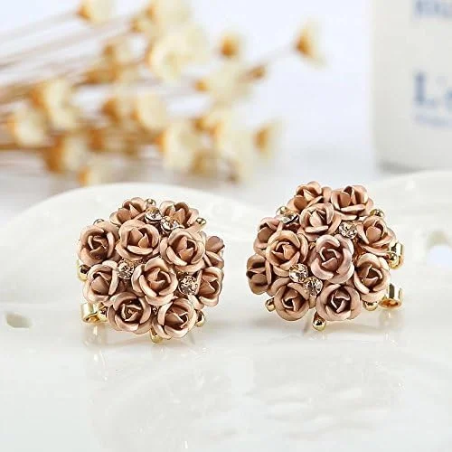 گوشواره های شیک زنانه و دخترانه با طرح گل قهوه ای و روکش طلایی Shining Diva Fashion Jewellery (مدل 9171Er)